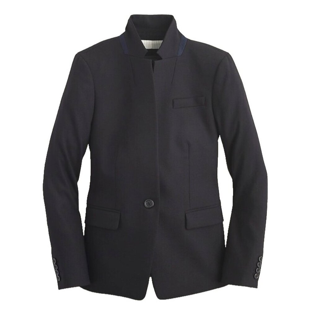 NWT J.Crew Regent Blazer in Black Wool Flannel Single Button Jacket 0 $198